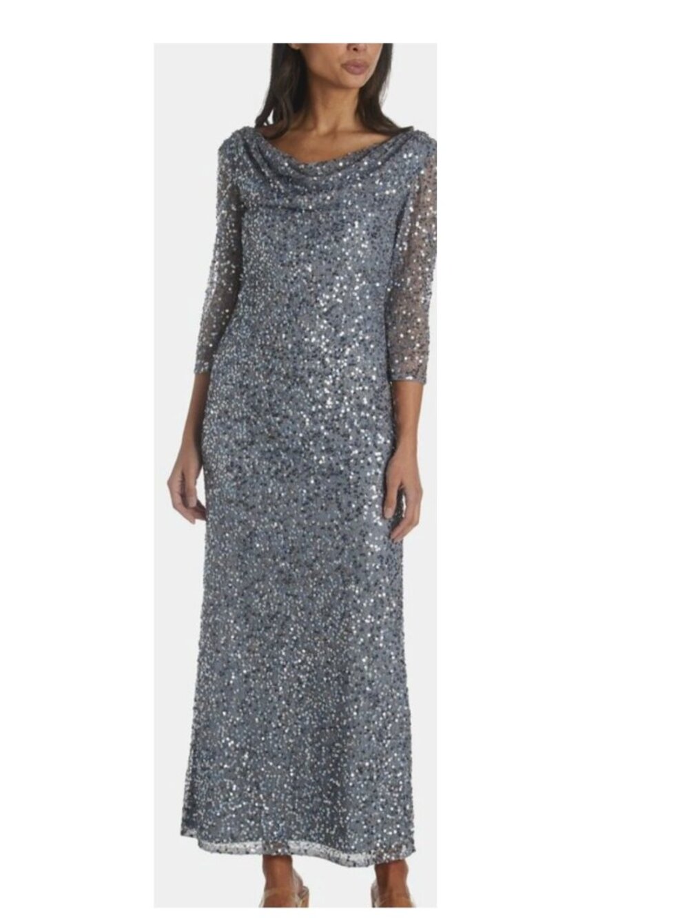 Pisarro Nights Cowl Gown in Grayish Blue Sequins Women's Size 4 New with Tags NW